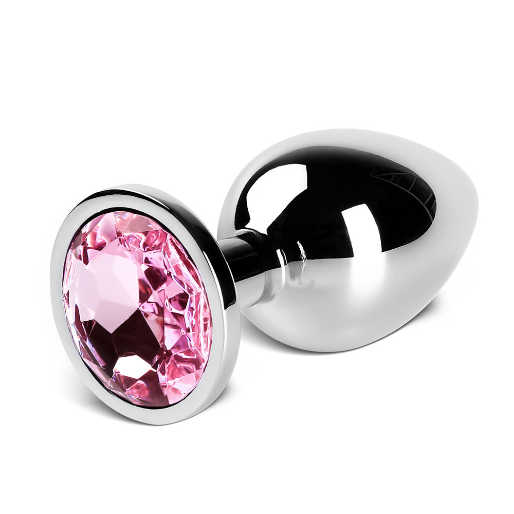 Metallic Metal Anal Plug with Jewel - Pink