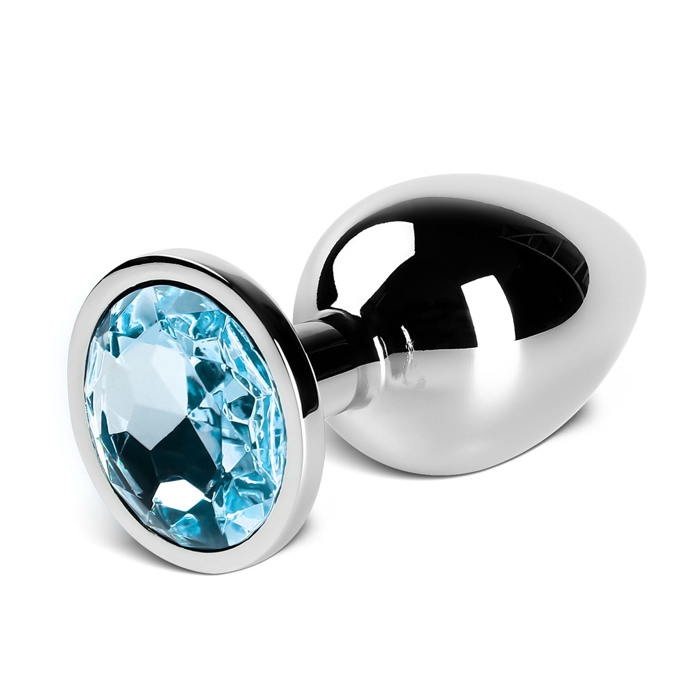 Metallic Metal Anal Plug with Gemstone - Blue