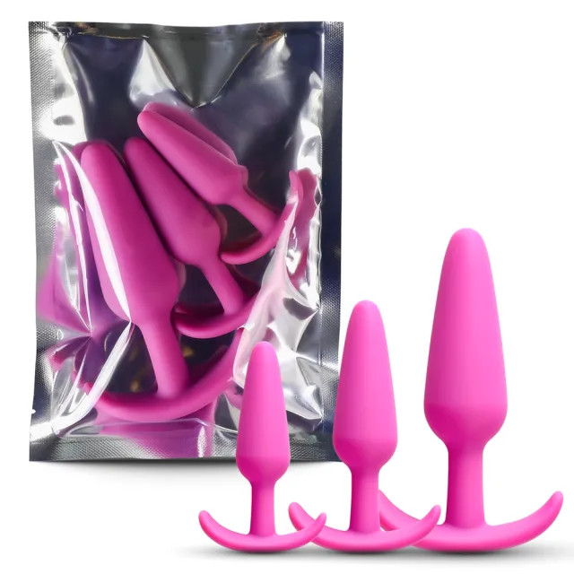 3pc Silicone Anal Plug Set - Pink