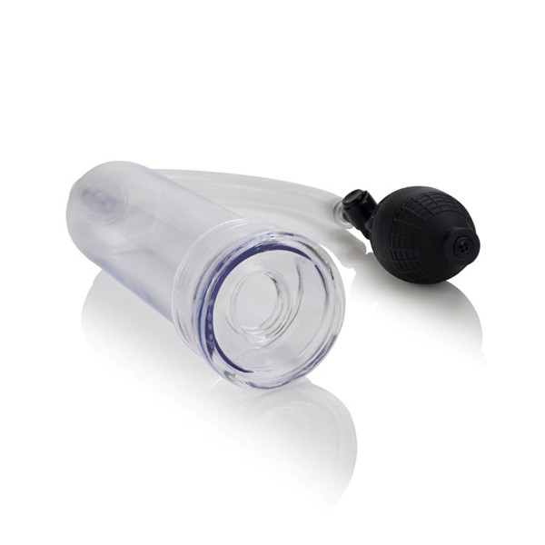 Close-up of the 7.5 inch clear pressure cylinder on CalExotics Sta-Hard Erector Set with soft removable TPR donut seal and flanged base for secure airtight pumping