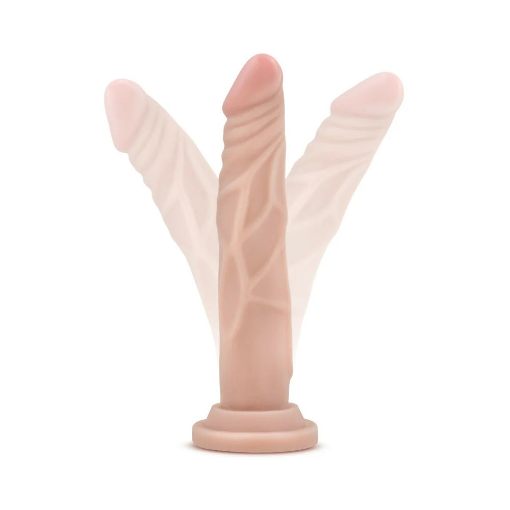 Dr. Skin Basic 7.5 inch Realistic Dildo shown ready for use with realistic flesh-tone TPE, detailed head, subtle veins, and suction cup base for intense hands-free or harness pleasure