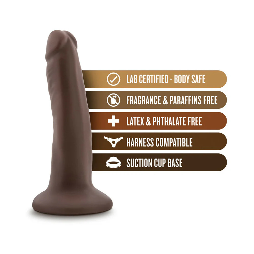 Dr Skin 5.5 inch Dildo with Suction Cup in realistic brown-tone TPE showing its full realistic shaft, detailed head with subtle veins, and strong suction cup base for hands-free or harness play