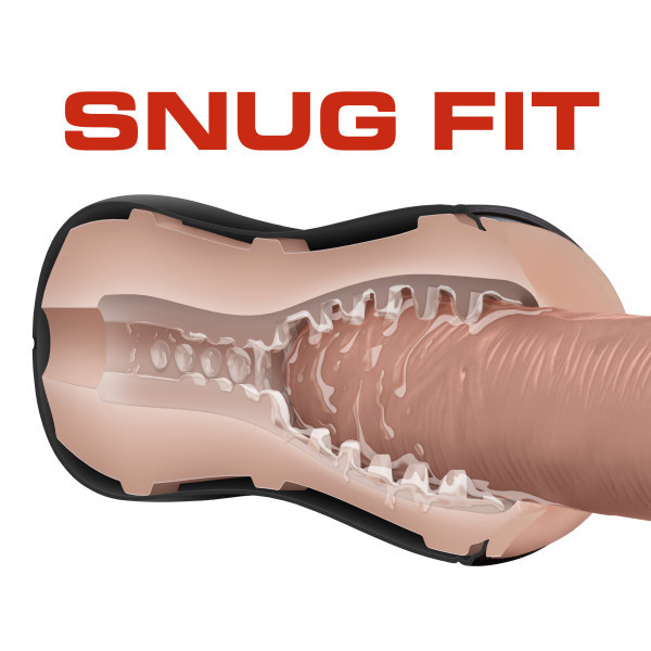 Internal sensational textured tunnel close-up inside Coverboy Butt Stroker - The Cowboy delivering powerful suction and varied stimulation with PerfectFlo air valve control