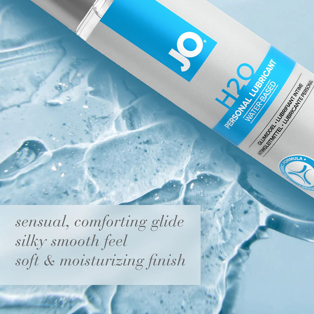 Easy water cleanup demonstration close-up of JO H2O Original Lubricant highlighting how simply it washes away with water after use