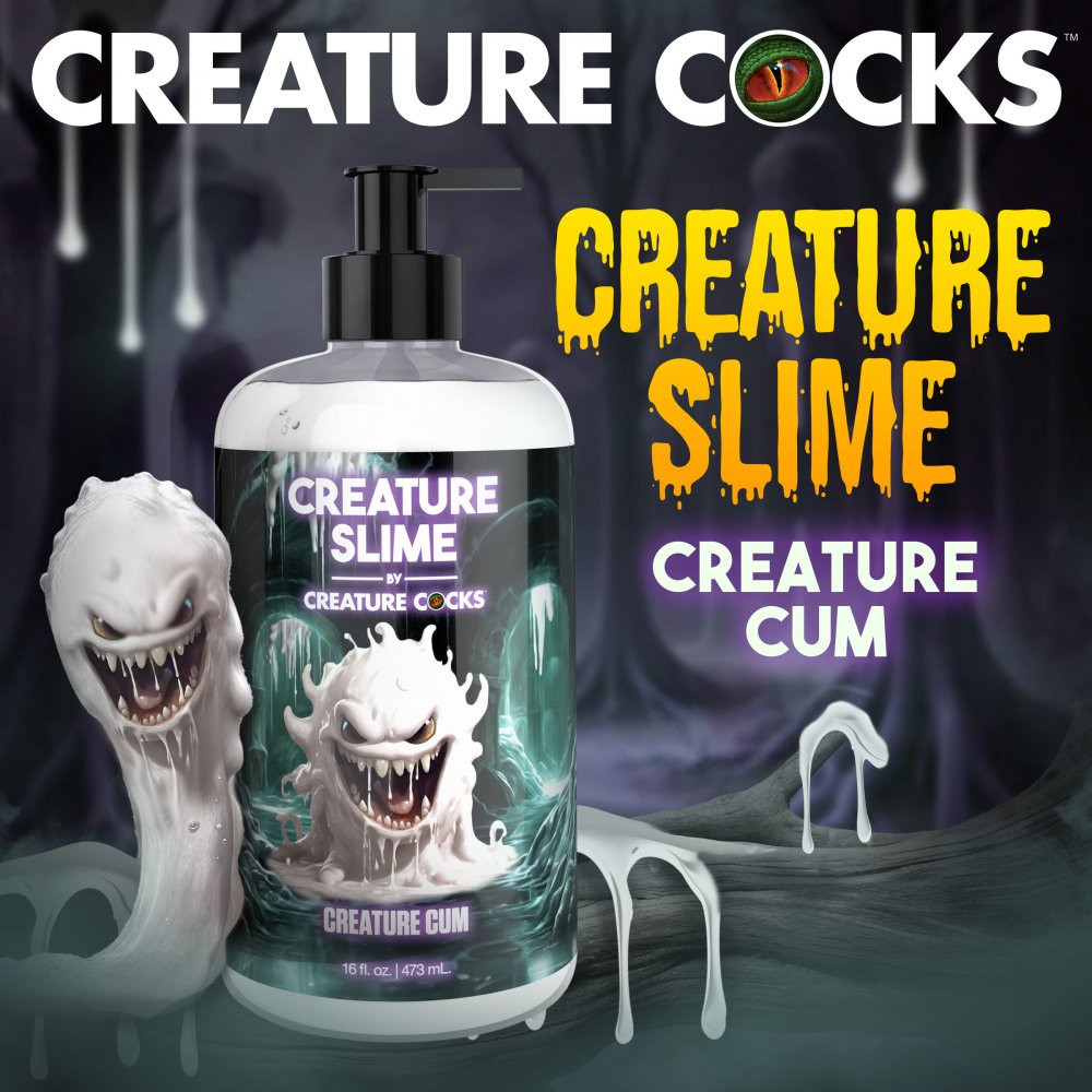 XR Brands Creature Slime Creature Cum in clear bottle showing its thick and gooey unscented water-based formula designed to deliver oozing, realistic monster-load sensation during fantasy roleplay