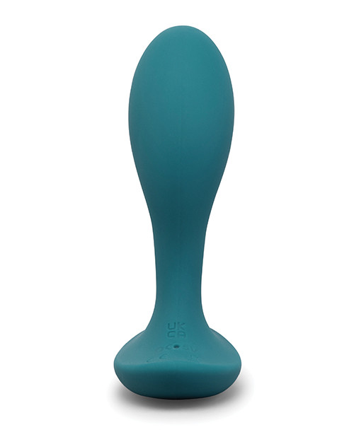 Side profile of b-Vibe 4 inch Essential Vibing P-Spot Silicone Plug demonstrating its curved design, flexible neck, and powerful rumbly vibration for comfortable prostate stimulation