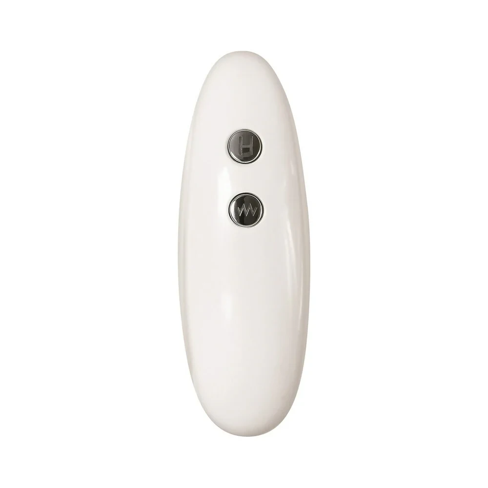 Remote control close-up for Adam & Eve Adam's True Feel Dildo allowing easy adjustment of 12 vibration modes from up to 50 feet away during solo or partnered play