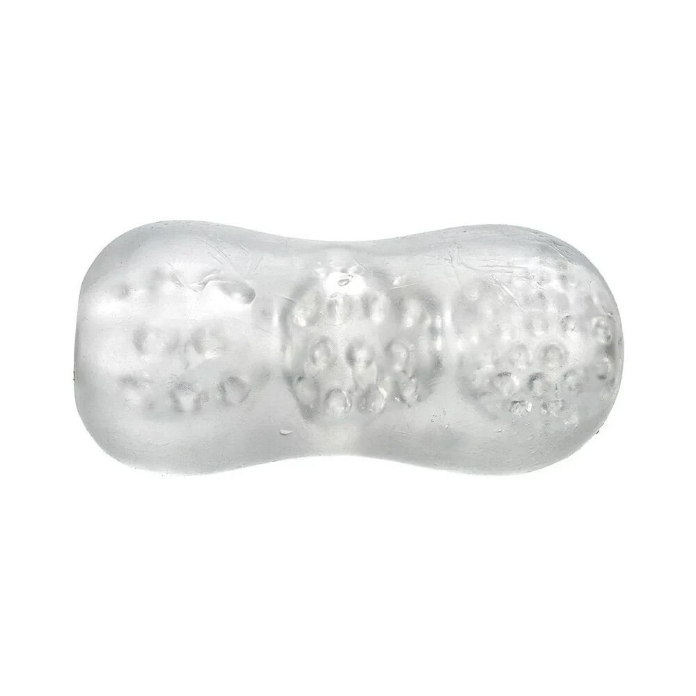 Adam & Eve Triple Chamber Ball Drainer in clear material showing its full triple-chamber design with progressive nub textures and intense closed-end sucking sensation for immersive pleasure