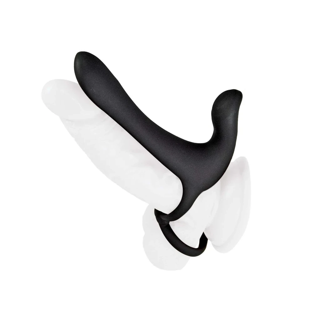 Enhancer The Ultimate Lover Silicone Couples Ring shown ready for use with silky silicone construction, adjustable cock and ball rings, textured stimulator, and 20 vibration functions for girth enhancement and intense couples pleasure