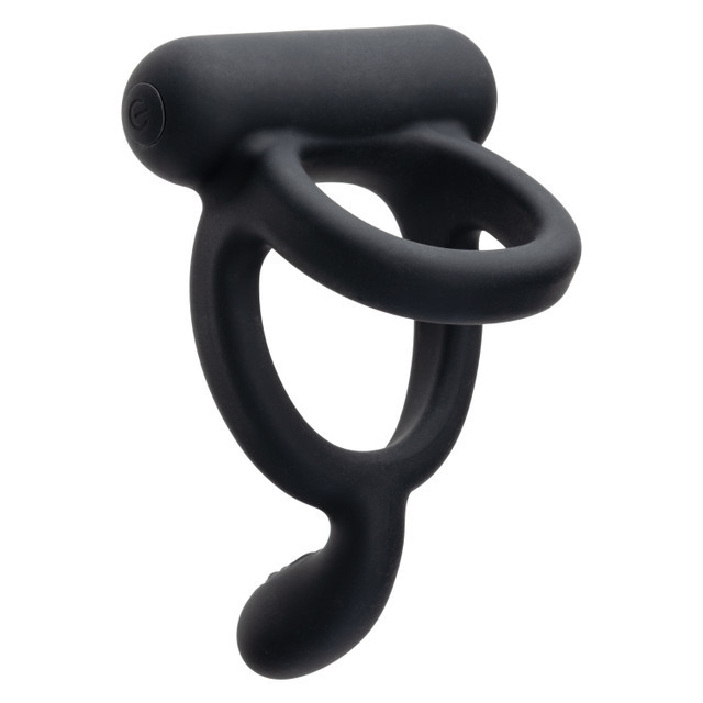 CalExotics Closer Intimate Rechargeable Ring in silky-smooth body-safe silicone showing its full dual-ring design with shaft and scrotum support, vibrating taint tickler, and powerful multi-speed vibration