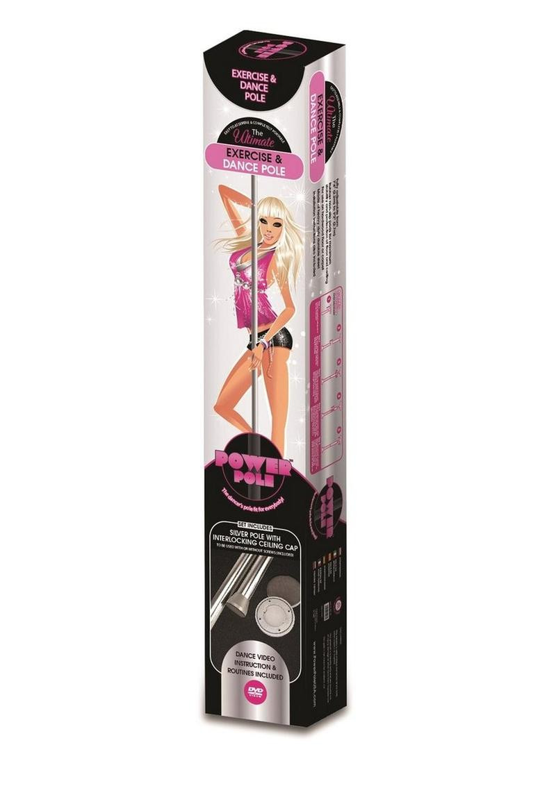 Power Pole The Ultimate Exercise & Dance Pole in heavy-duty steel showing its full adjustable design from 7'4" to 9'2" with rubber non-slip pads for stable and secure use on any floor type