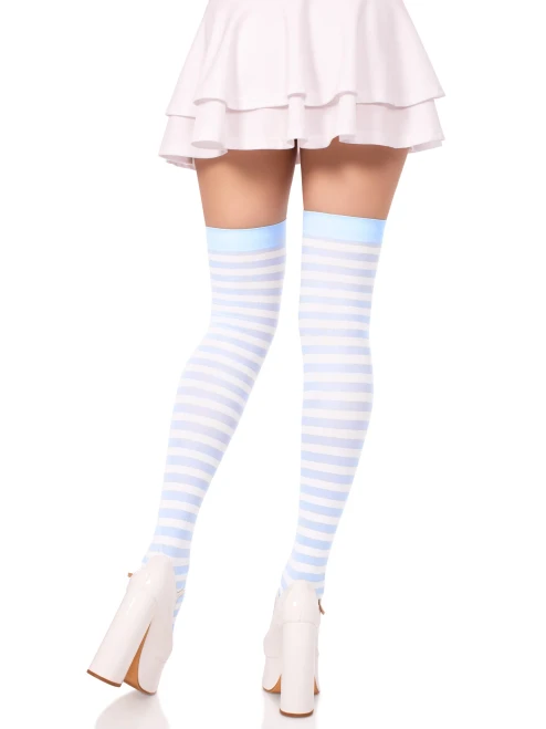 Leg Avenue Nylon Striped Thigh Highs - Blue