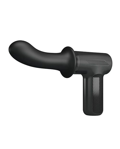 Pretty Love DJ Doctor black thrusting massage gun with silicone insertable head and pistol-grip handle.