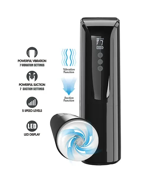 Pretty Love Larissa black suction and vibration masturbator with LED display.