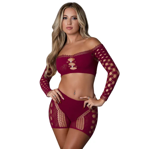 Exposed Seamless Crop Top & Short Set - Burgundy
