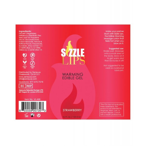 Sizzle Lips Warming Edible Gel 4.2 oz - Strawberry Sizzle Lips Warming Edible Gel 4.2 oz - Strawberry