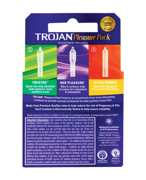 Trojan Pleasure Pack Lubricated Condoms - 3pk