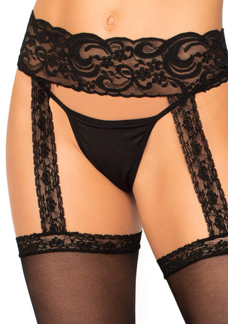 Leg Avenue Sheer Lace Top Stockings with Garter Belt - Black Leg Avenue Sheer Lace Top Stockings with Garter Belt - Black
