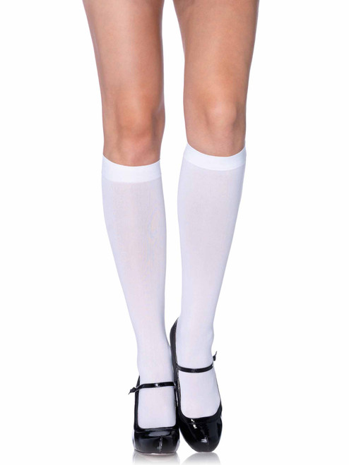 Leg Avenue Nylon Opaque Knee Highs - White Leg Avenue Nylon Opaque Knee Highs - White