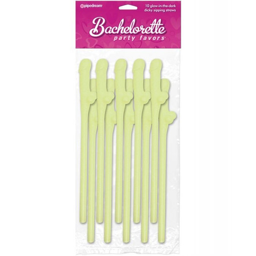 Bachelorette Party Favors Pecker Straws 10Pk - Glow in the Dark