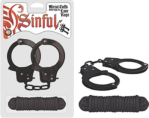 Sinful Metal Cuffs with Keys & Love Rope Sinful Metal Cuffs with Keys & Love Rope
