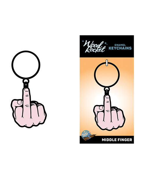 Wood Rocket Enamel Keychains - Middle Finger