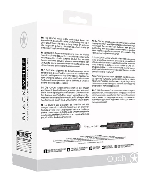 Ouch! Black & White Plush Bonded Leather Ankle Cuffs