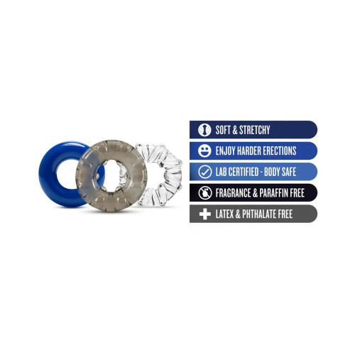 Stay Hard Triple Stretch 3pk Cock Rings Stay Hard Triple Stretch 3pk Cock Rings