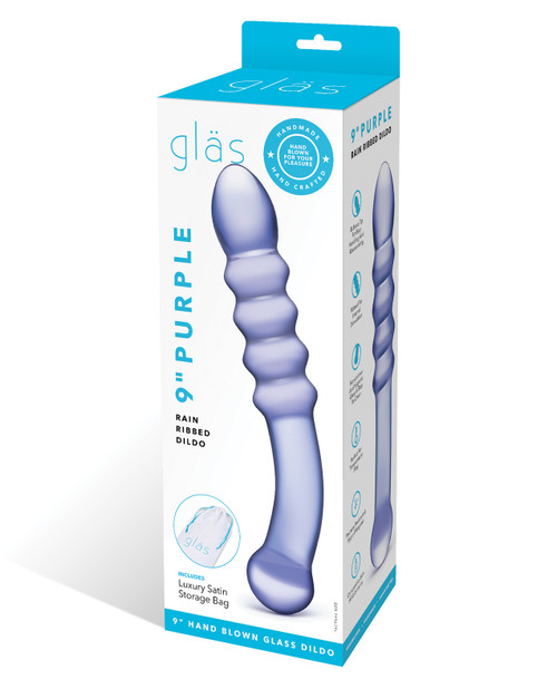 Glas 9" Purple Rain Ribbed Dildo