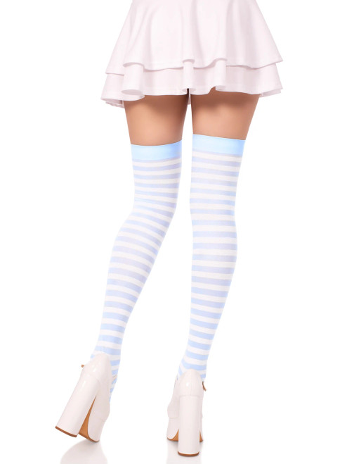 Leg Avenue Nylon Striped Thigh Highs - Blue Leg Avenue Nylon Striped Thigh Highs - Blue