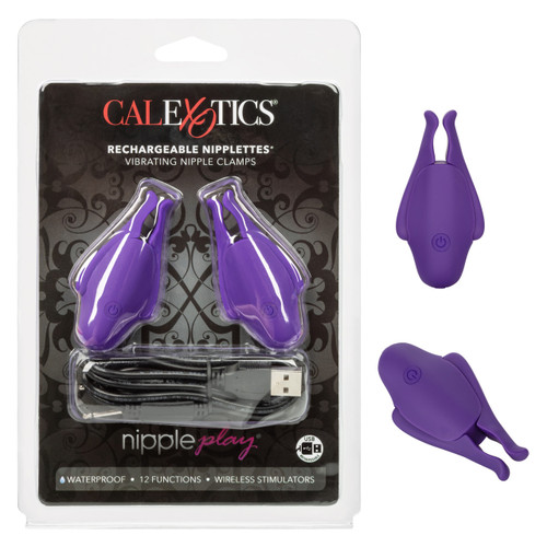 CalExotics Nipply Play Rechargeable Nipplettes Vibrating Nipple Clamps