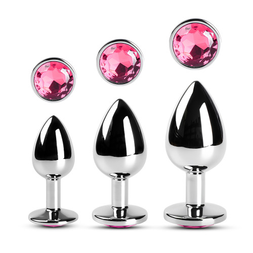 Metallic Metal Anal Plug with Jewel - Pink
