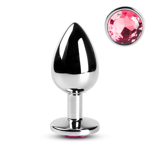 Metallic Metal Anal Plug with Jewel - Pink