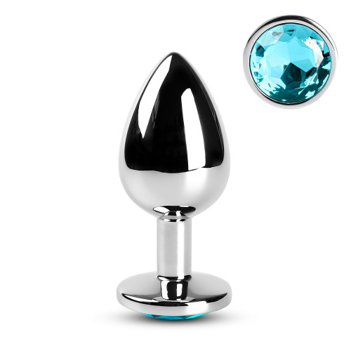 Metallic Metal Anal Plug with Gemstone - Blue