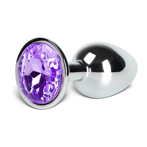 Metallic Metal Anal Plug with Gemstone - Purple