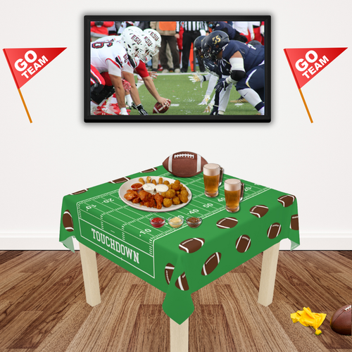 Touchdown Tablecloth for Football Game Day and Super Bowl with Yard Lines