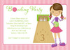 Girls Ten Pin Bowling Birthday Party Invitation