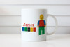 Personalised Boys Lego Mug or Personalised Building Blocks Coffee Mug. This mug features a cute Lego style character with several coloured blocks joined together as well as the mug owners name. You can buy this personalised Lego coffee mug online in Australia. Made in Australia. Buy with Afterpay, PayPal or card.