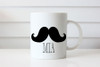 Novelty moustache themed personalised mug with name. Birthday gift or Christmas present. Order online in Australia