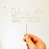 Silver Mirror Baptism Cake Topper with Cross - Religious occasion cake decorations made to order.