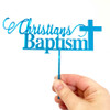 Baptism Cake Topper in Blue Mirror - Laser Cut personalised decorations made in Melbourne Australia