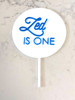 White round cake topper with Sky Blue personalisation
