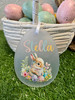 Bunny sitting in flowers personalised Easter Gift Tag