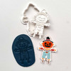 Debossed scarecrow stamp with pumpkin head and matching outline cutter Debossed scarecrow stamp with pumpkin head and matching outline cutter