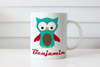 Kids personalised coffee mug or cup with name - Benjamin owl theme. For sale online in Australia