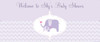 Personalized baby shower banner - lilac elephant theme - delivers to Sydney