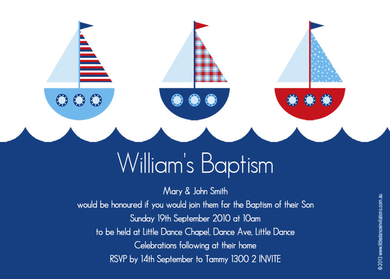Sail Boat Christening Invitations Yacht Themed Christening