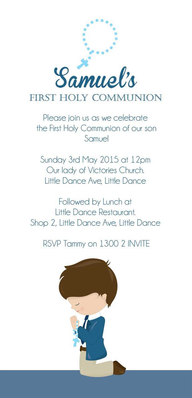 Holy Communion Invitations Boys Blue First Communion