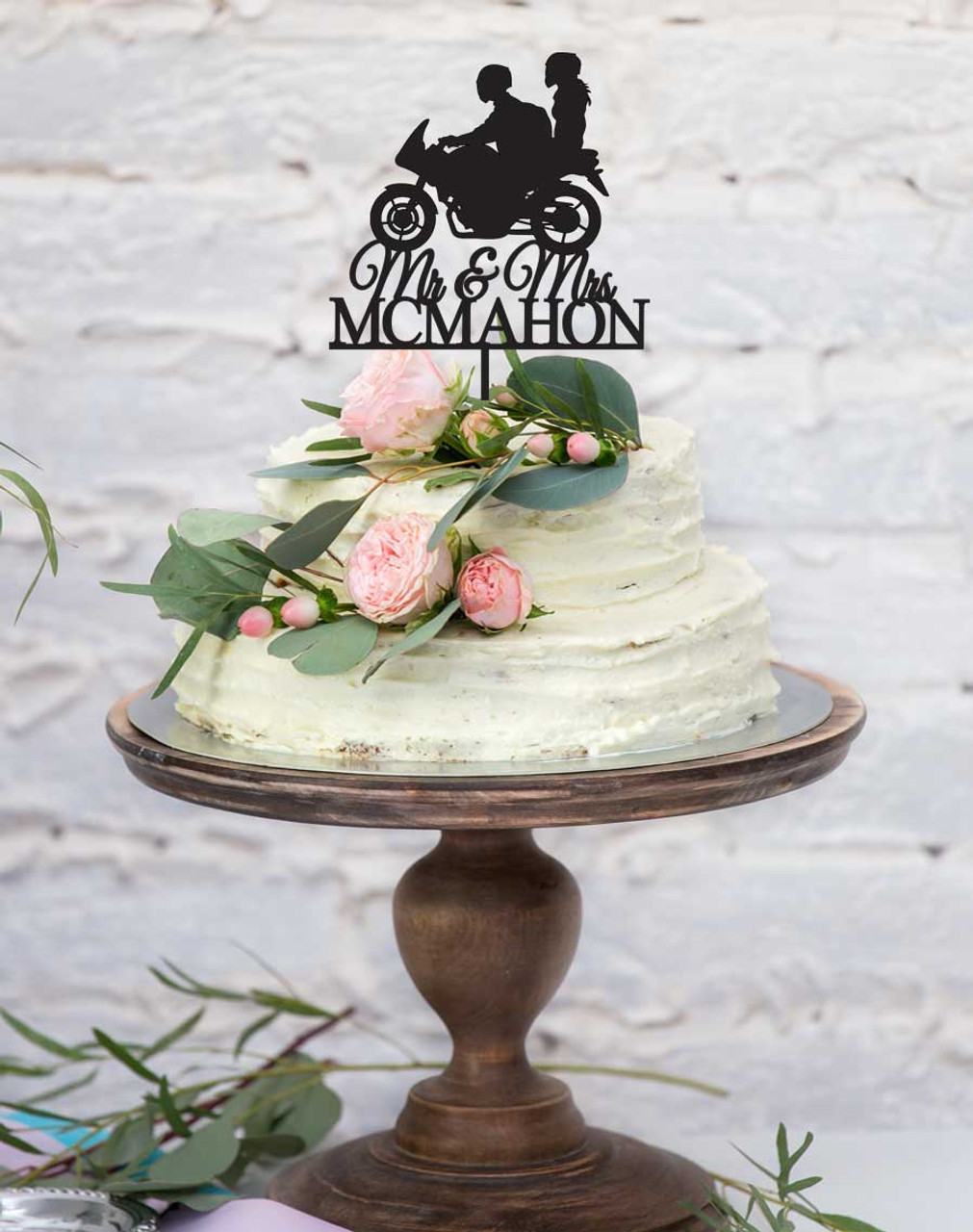 Acrylic Cake Topper Motorbike - Black