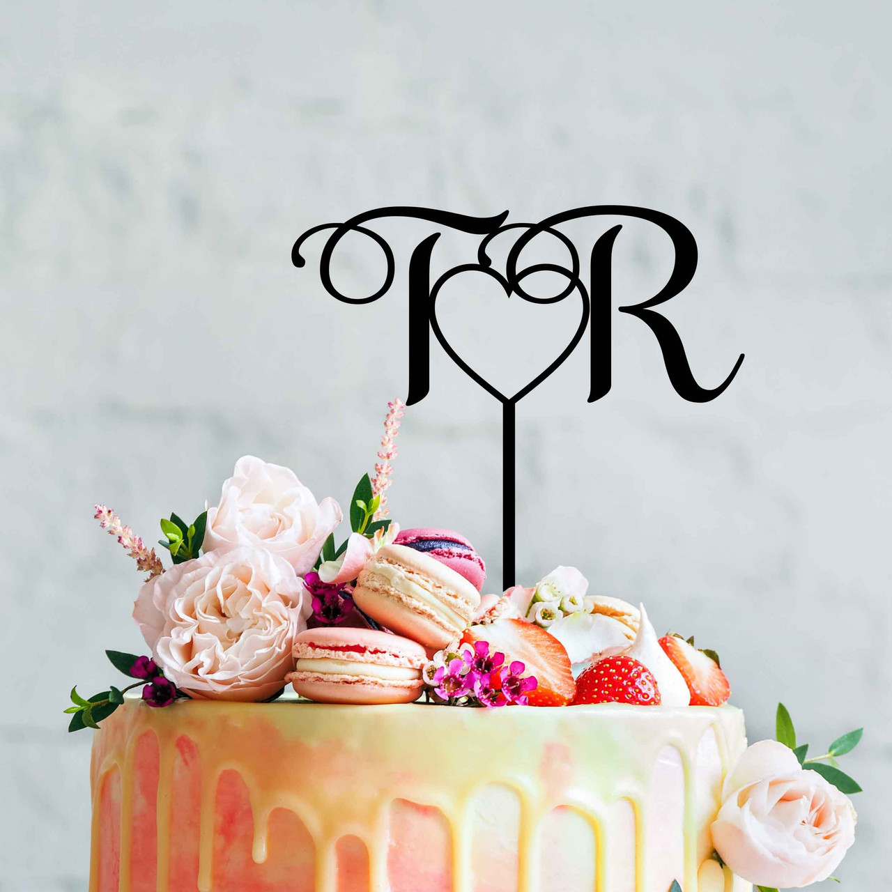 Custom Wedding Cake Topper - Initials Joined by Love Heart ...